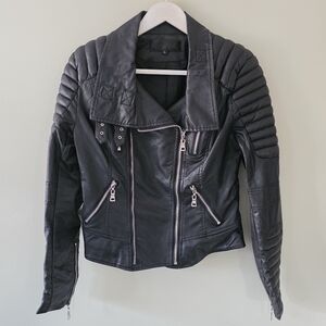 Vintage Y2K Contemporary Indie Sleeze Grunge Quilted Faux Leather Moto Jacket L